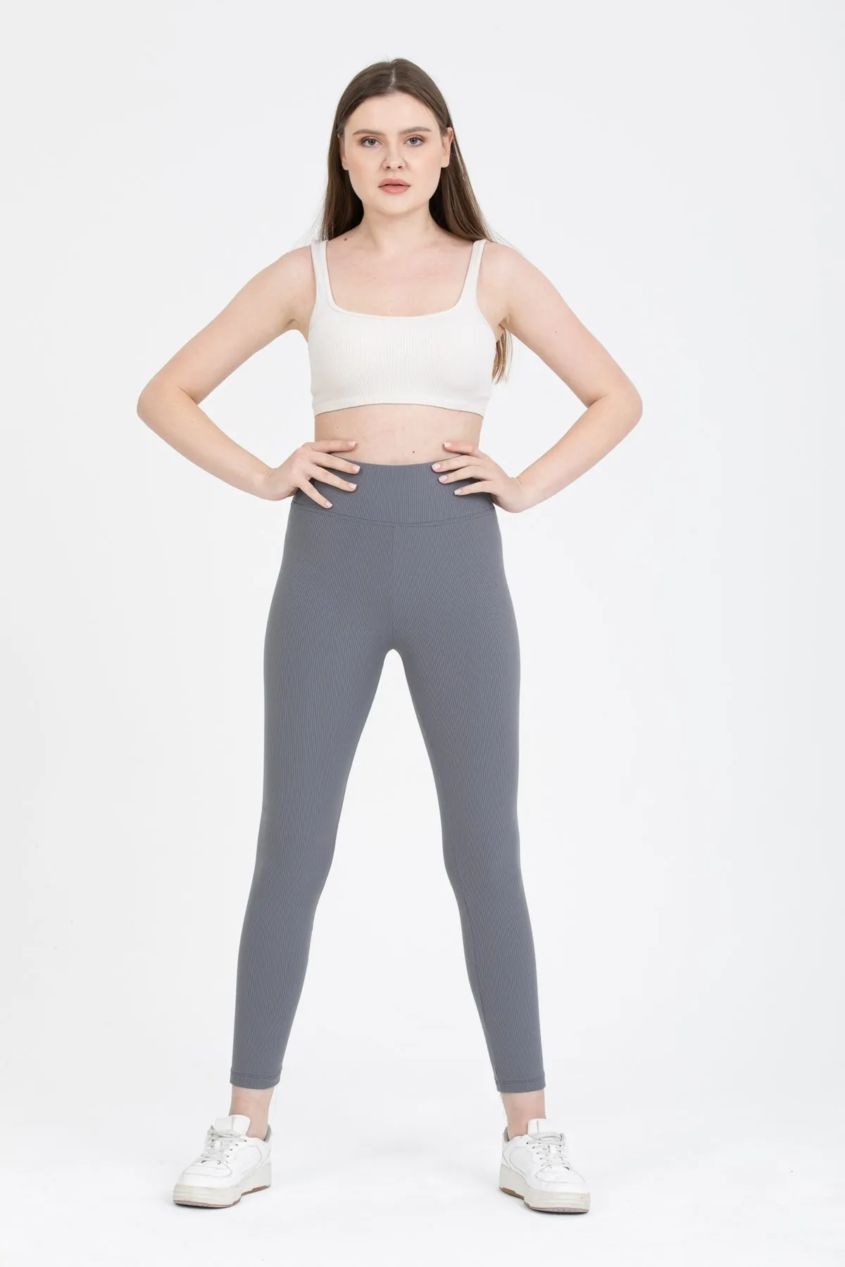 Geräucherte gerippte Leggings mit hoher Taille 0608