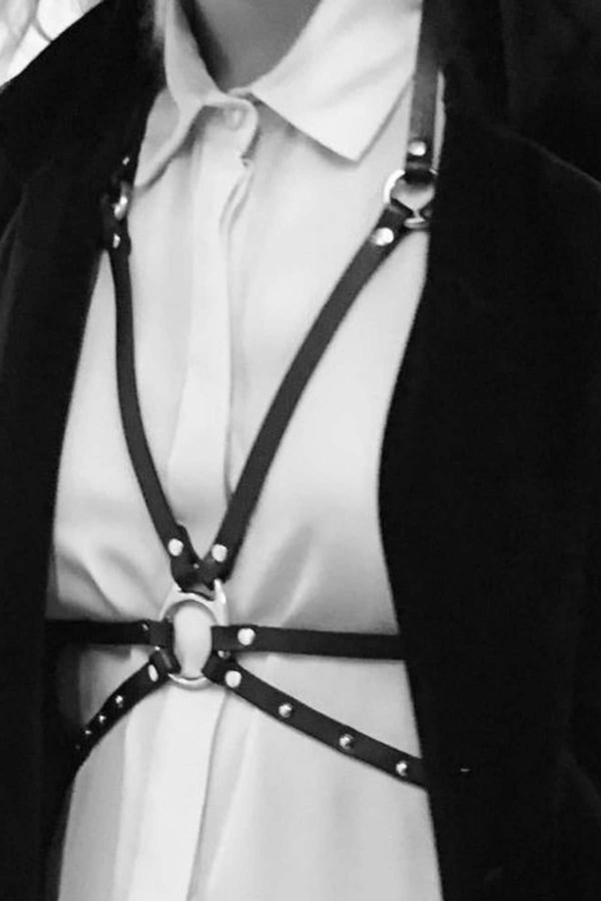 Suit Dress Above Chest Middle Tie Waist Double Belted Harness Stylish Faux Leather Belt 700982