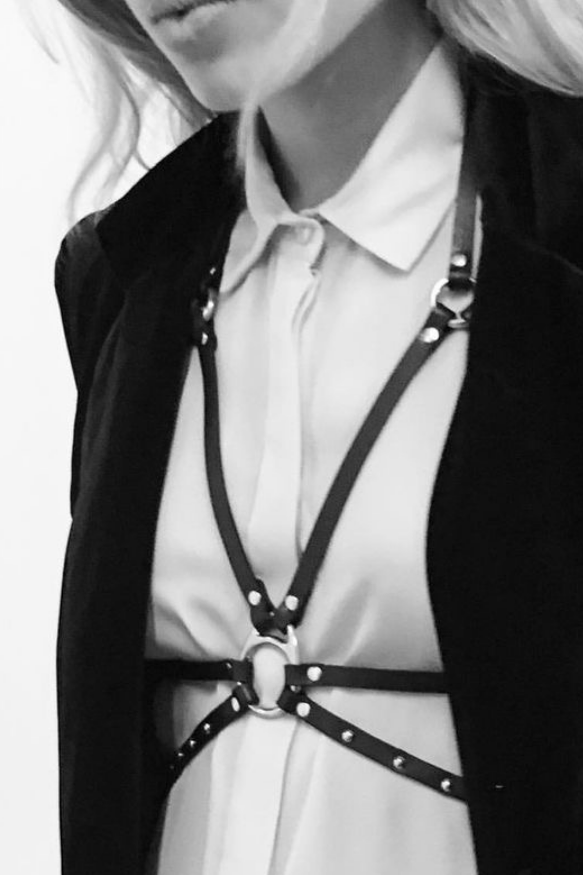 Suit Dress Above Chest Middle Tie Waist Double Belted Harness Stylish Faux Leather Belt 700982