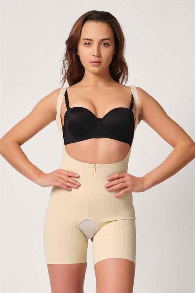 Tan  2834 Chest Open Ferrule Lace Butt Length Laser Corset