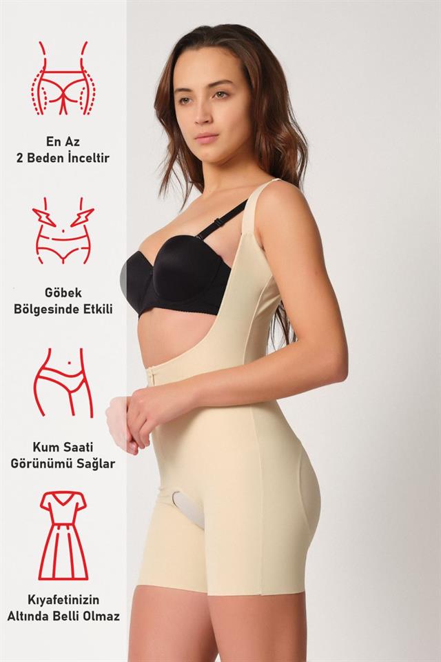 Tan  2834 Chest Open Ferrule Lace Butt Length Laser Corset