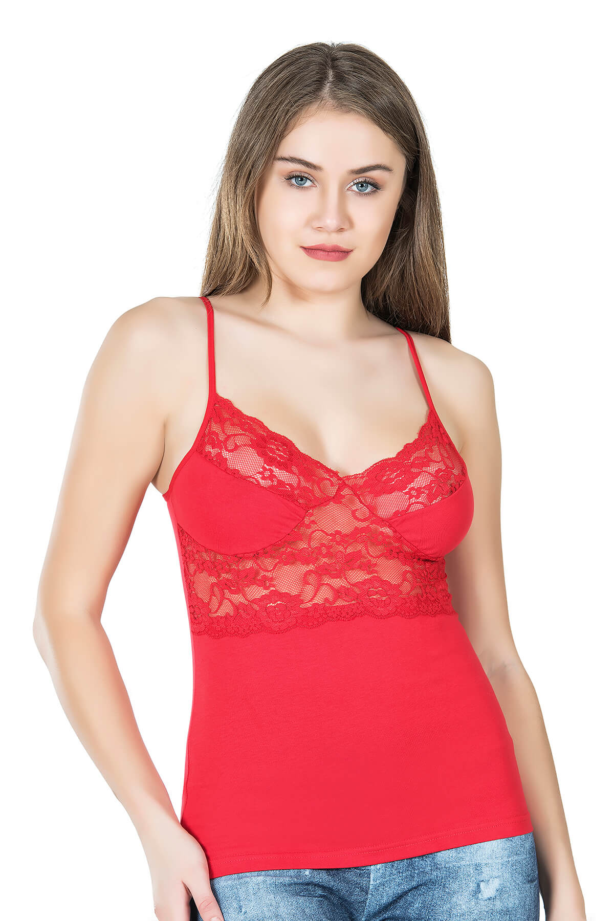 Damen Tank Top mit dünnen Trägern und Spitze 258