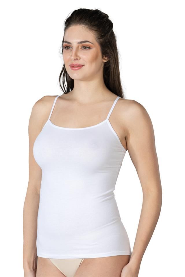 White  1410 Modal Cotton Slim Strap Tank Top