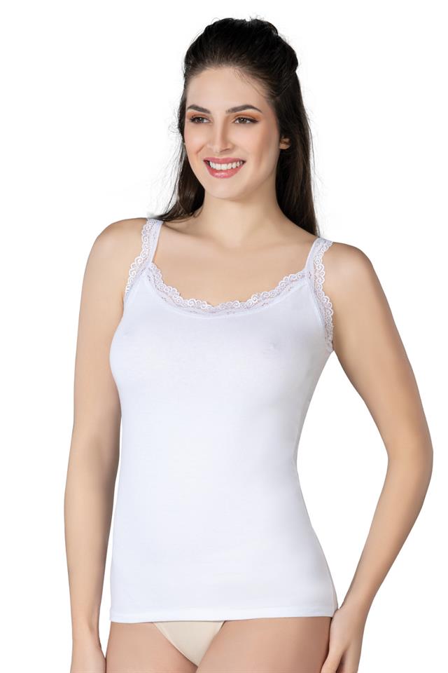 Weißes 1411 Tanktop aus Modal-Baumwollspitze
