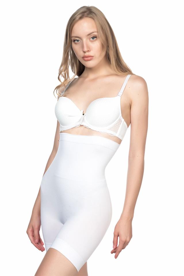 Weißes 2056 Massagekorsett mit hoher Taille und langen Beinen