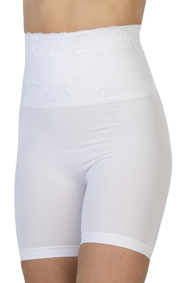 Weißes 2091 Boxerkorsett mit hoher Taille und Spitze vorne