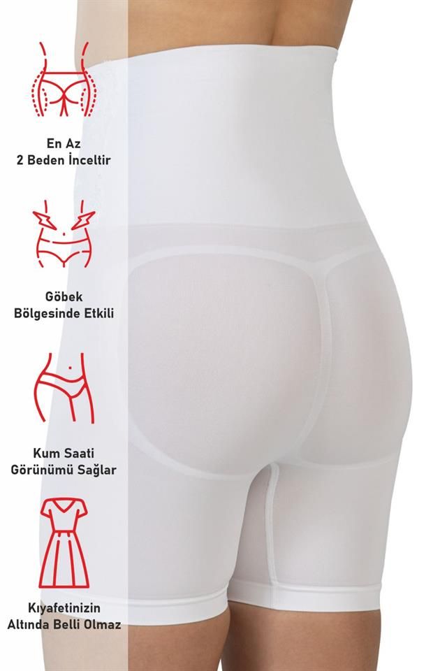 Weißes 2091 Boxerkorsett mit hoher Taille und Spitze vorne
