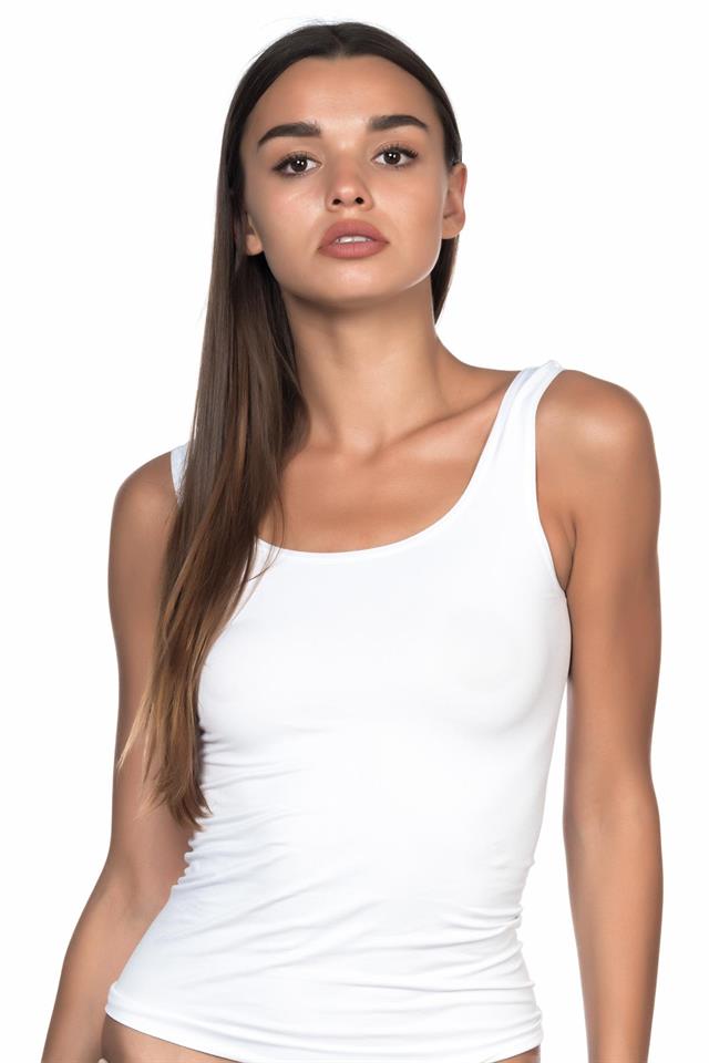Weißes 5002 Weiches Tanktop mit dicken Trägern und langem Arm