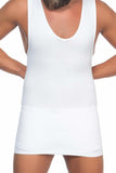 White  E1003 V Neck Men's Corset Tank Top