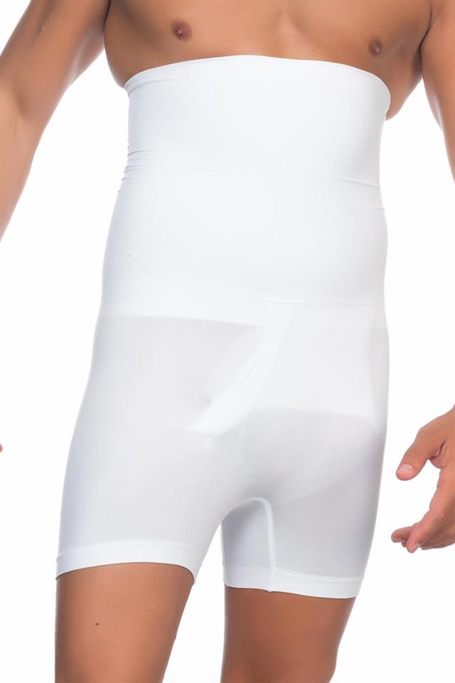 Weißes E1005 Doppel-Boxerkorsett mit hoher Taille für Herren
