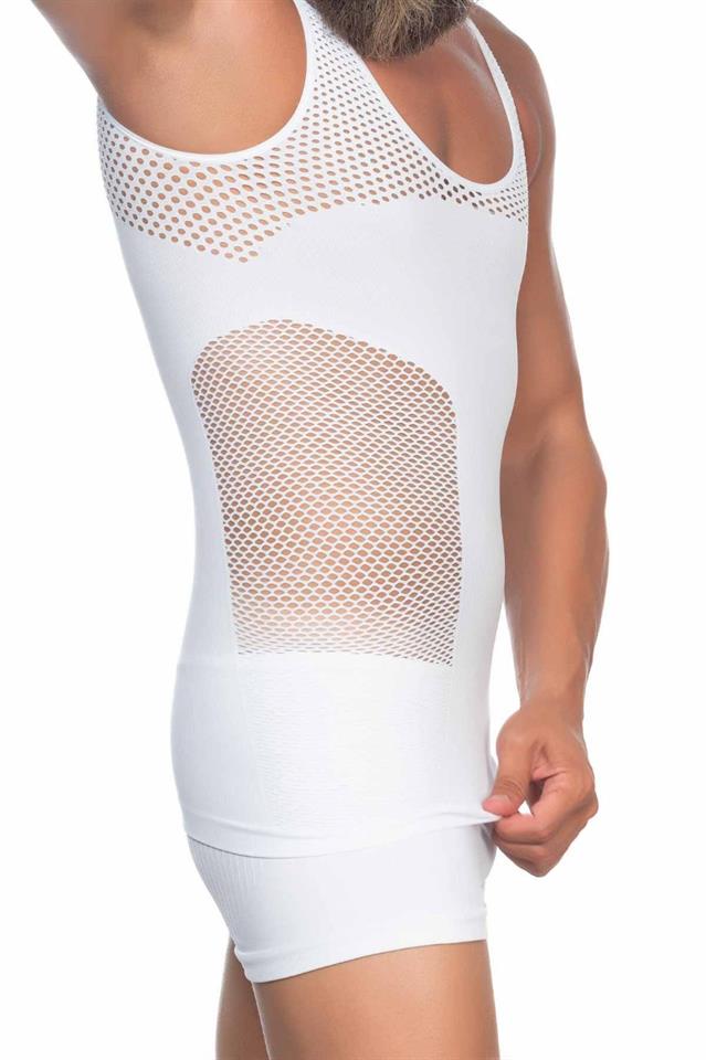 Weißes E1006 Mesh-Korsett-Tanktop für Herren