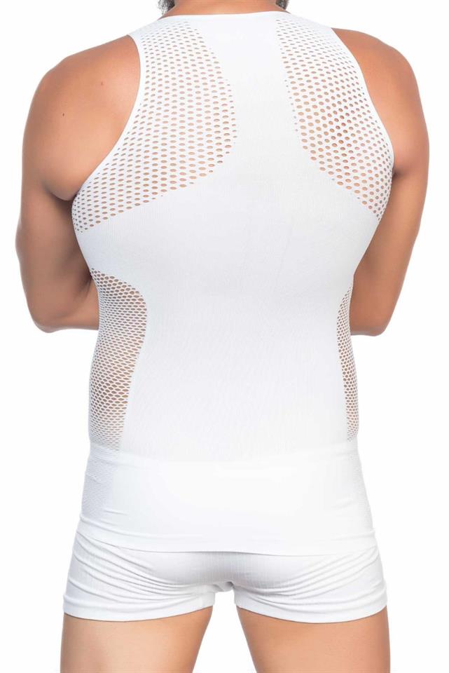 Weißes E1006 Mesh-Korsett-Tanktop für Herren