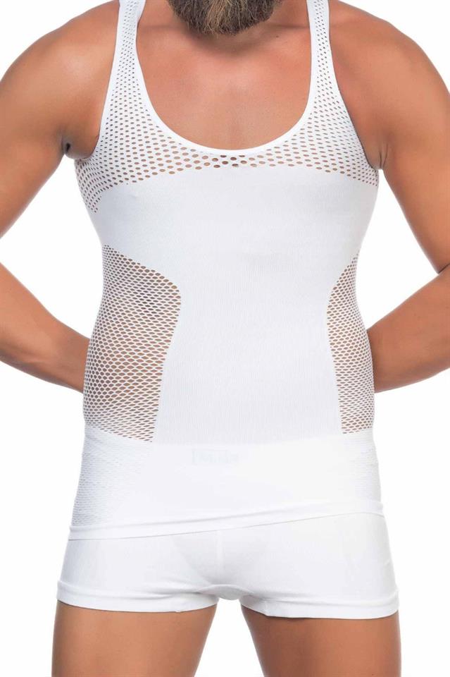 Weißes E1006 Mesh-Korsett-Tanktop für Herren