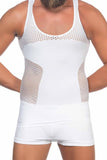 White  E1006 Mesh Men's Corset Tank Top