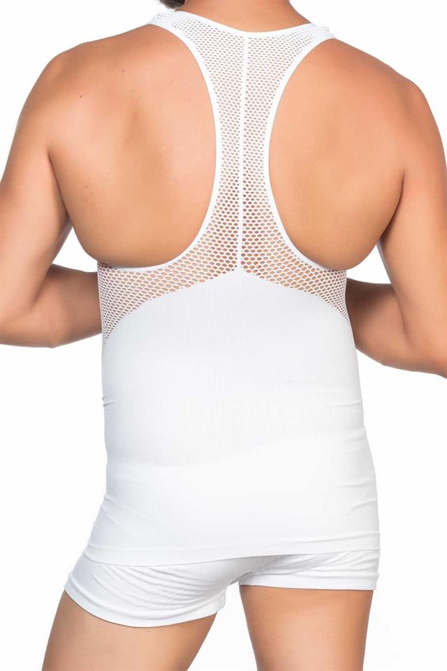 Weißes E1009 Mesh-Korsett-Tanktop für Herren