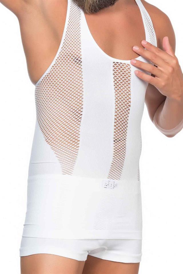 Weißes E1009 Mesh-Korsett-Tanktop für Herren