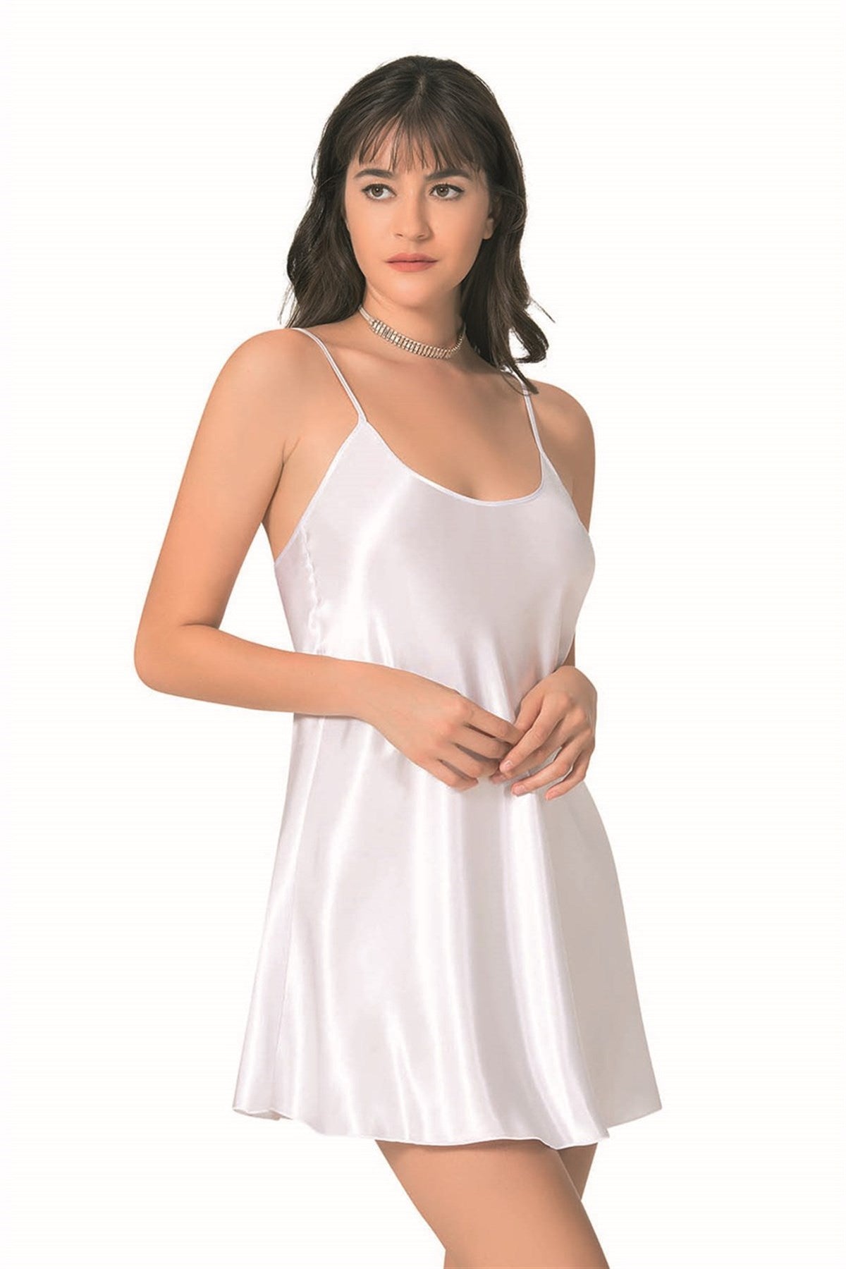 White Short Satin Nightgown