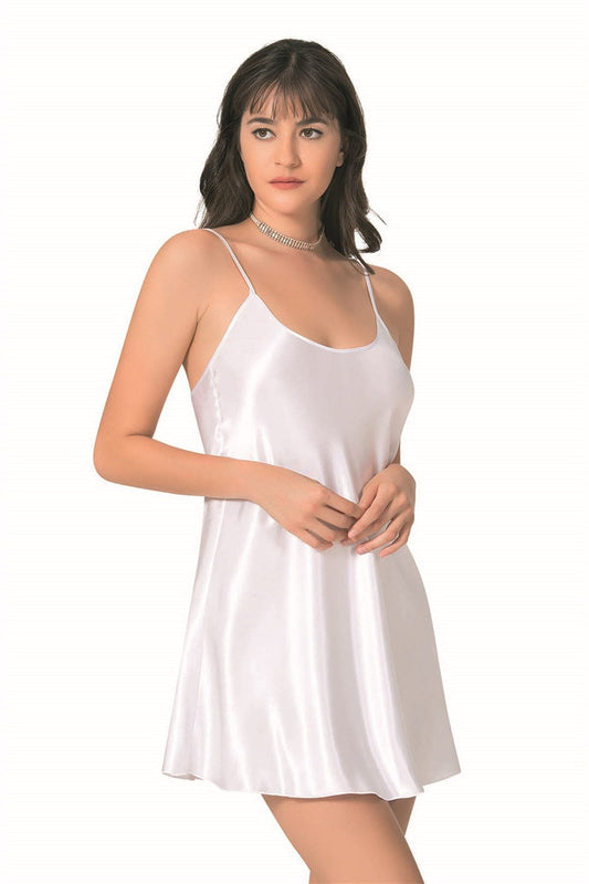 White Short Satin Nightgown