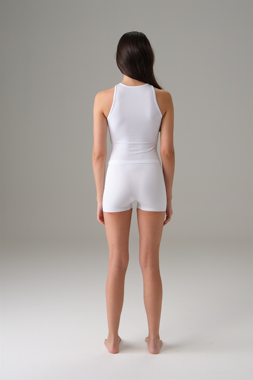 Women's Halter Mesh Collar Tank Top White 9401
