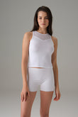 Women's Halter Mesh Collar Tank Top White 9401