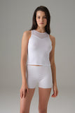 Women's Halter Mesh Collar Tank Top White 9401