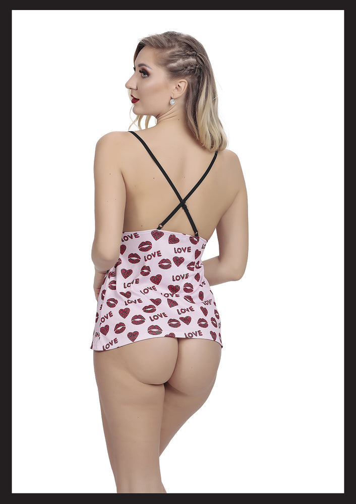 Damen-Nachthemd mit bedruckter Spitze und detaillierten Details