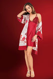 2-teiliges rotes Nachthemd-Kleid-Set für Damen aus Satin