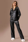 Women's Sateen 3 Pieces Black Pajama Set