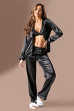 Women's Sateen 3 Pieces Black Pajama Set
