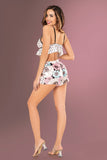 3-teiliges Damen-Nachthemd-Shorts-Set aus Satin mit Blumenmuster in Weiß