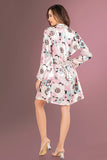 3-teiliges Damen-Nachthemd-Shorts-Set aus Satin mit Blumenmuster in Weiß