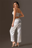 3-teiliges weißes Nachthemd-Pyjama-Set für Damen aus Satin