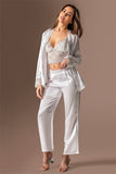 3-teiliges weißes Nachthemd-Pyjama-Set für Damen aus Satin