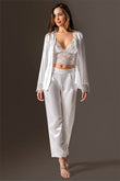 3-teiliges weißes Nachthemd-Pyjama-Set für Damen aus Satin