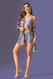 4-teiliges blaues Nachthemd-Shorts-Set für Damen aus Satin