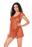 Damen-Nachthemd aus Satin in Schwarz und Orange mit Spitze