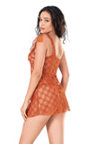 Damen-Nachthemd aus Satin in Schwarz und Orange mit Spitze