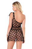 Damen-Nachthemd aus Satin in Schwarz und Orange mit Spitze