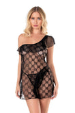 Damen-Nachthemd aus Satin in Schwarz und Orange mit Spitze
