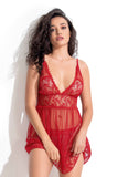 Damen-Nachthemd aus Satin und Spitze in Lila und Rot