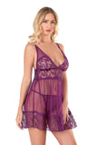 Damen-Nachthemd aus Satin und Spitze in Lila und Rot