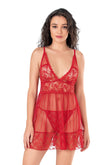 Damen-Nachthemd aus Satin und Spitze in Lila und Rot
