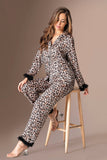 Women's Sateen Leopard Patter 2 Pieces Pajama Set