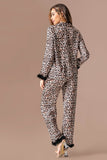 Women's Sateen Leopard Patter 2 Pieces Pajama Set