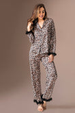 Women's Sateen Leopard Patter 2 Pieces Pajama Set