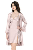 Set aus kurzem Satin-Nachthemd und Morgenmantel für Damen