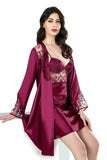 Set aus kurzem Satin-Nachthemd und Morgenmantel für Damen