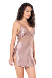 Kurzes transparentes Nachthemd aus Satin und Spitze für Damen