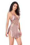 Kurzes transparentes Nachthemd aus Satin und Spitze für Damen