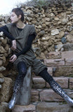 Zohara "Paint It Black" Grey Silver Print Tights